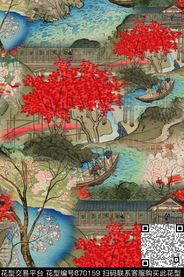 和风树木花草数码印花华亿平台下载（图片编号: 870159） - 瓦栏（Walan）