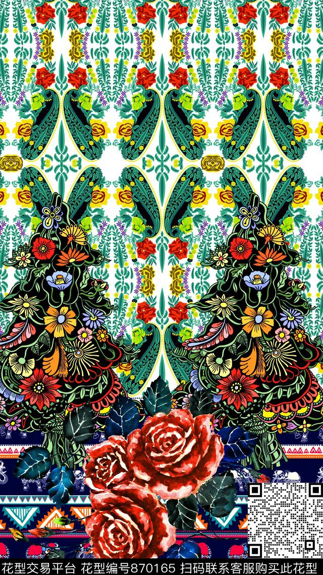 花纹民族花卉数码印花华亿平台下载（图片编号: 870165） - 瓦栏（Walan）