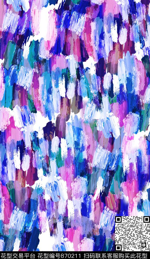 几何涂鸦水彩传统印花华亿平台下载（图片编号: 870211） - 瓦栏（Walan）