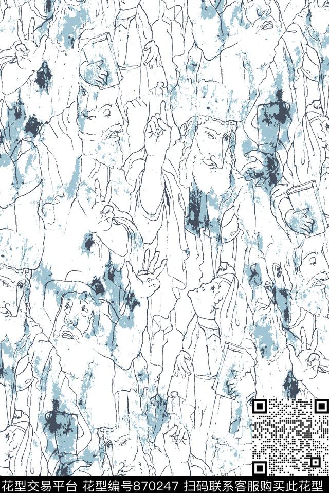 抽象纹理插画人物像肌理纹理传统印花华亿平台下载（图片编号: 870247） - 瓦栏（Walan）