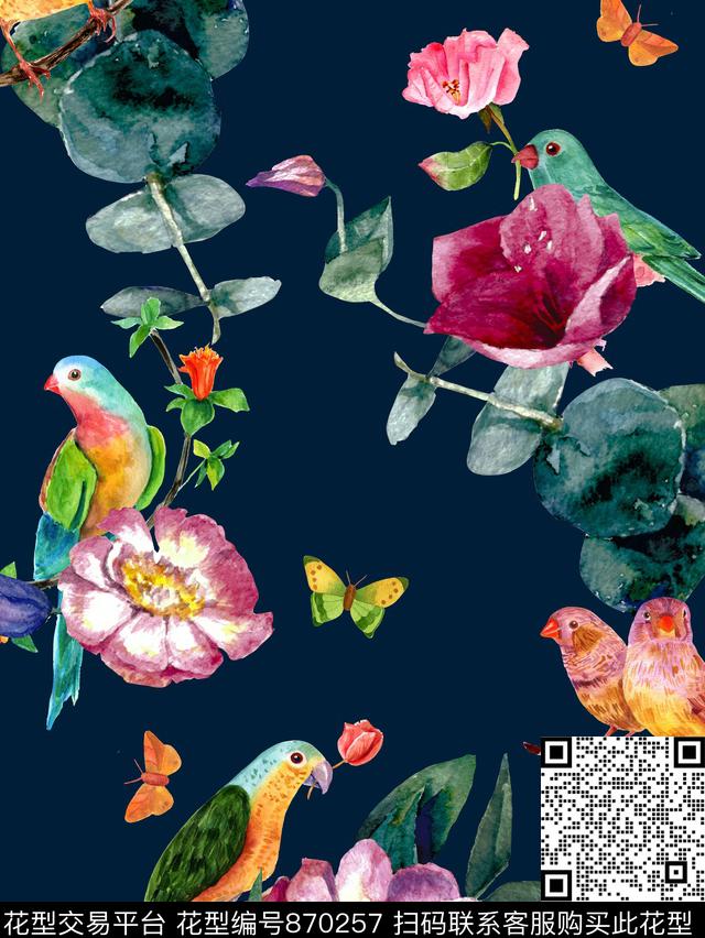 牡丹玫瑰水彩数码印花华亿平台下载（图片编号: 870257） - 瓦栏（Walan）