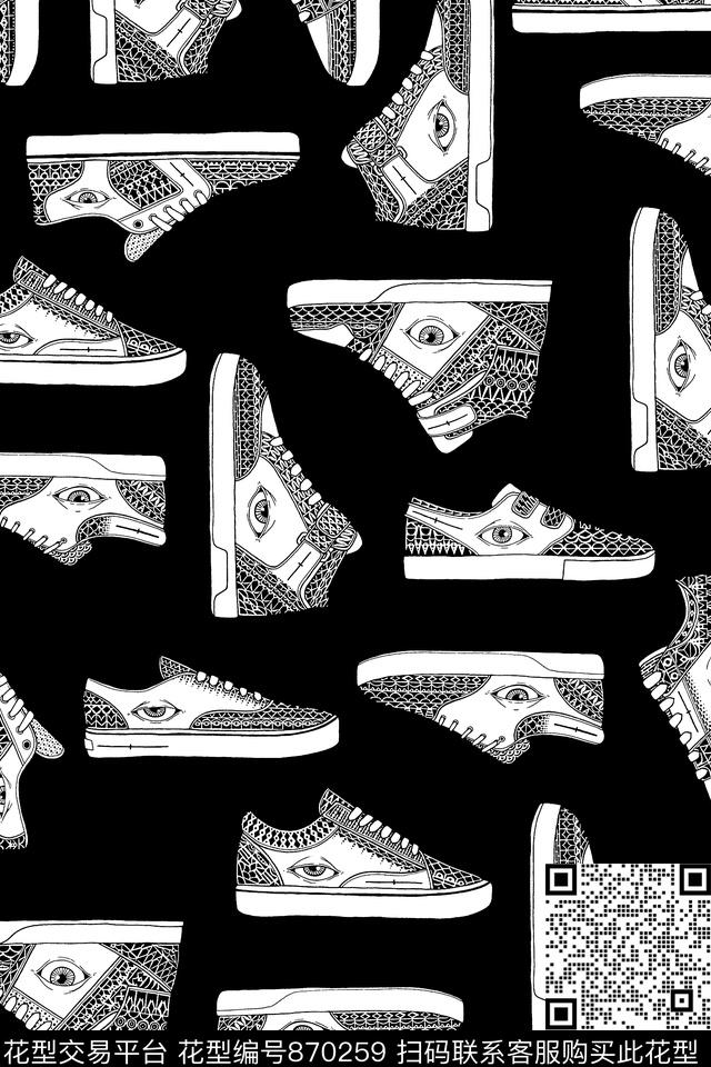 鞋子抽象男装夹克华亿平台传统印花华亿平台下载（图片编号: 870259） - 瓦栏（Walan）