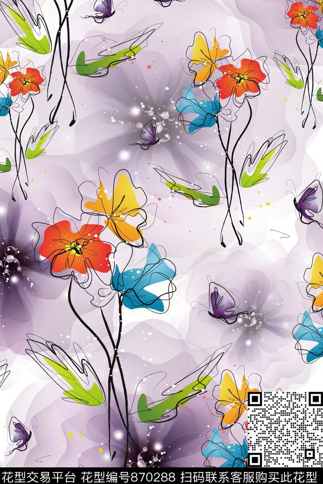 乱花花朵花卉数码印花华亿平台下载（图片编号: 870288） - 瓦栏（Walan）
