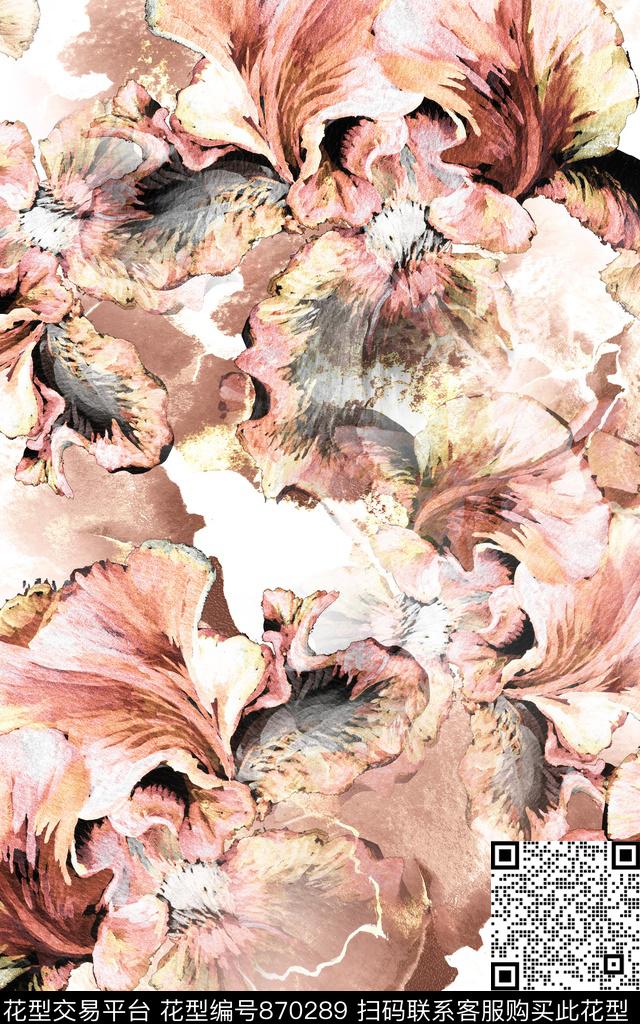 笔触花卉花朵数码印花华亿平台下载（图片编号: 870289） - 瓦栏（Walan）