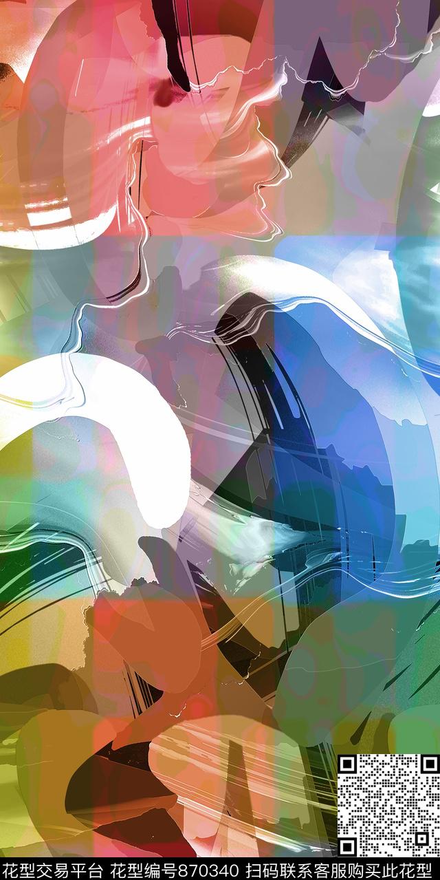 水墨抽象笔触数码印花华亿平台下载（图片编号: 870340） - 瓦栏（Walan）