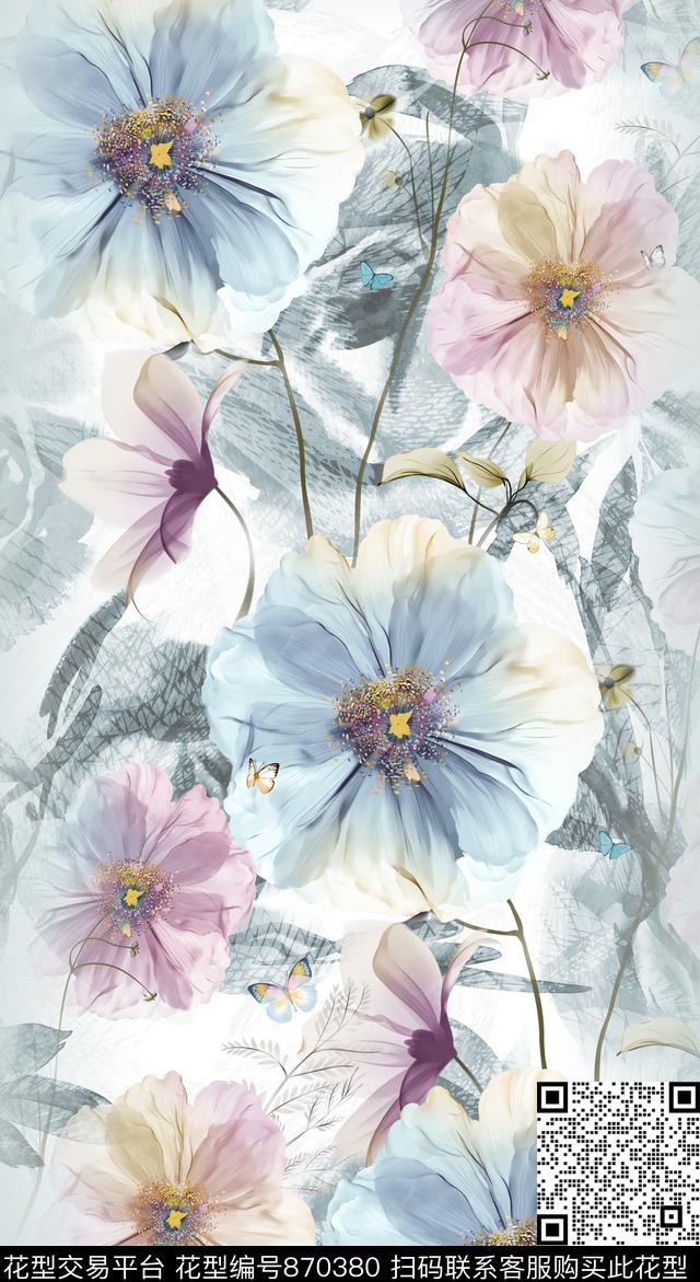 花朵水彩花卉数码印花华亿平台下载（图片编号: 870380） - 瓦栏（Walan）