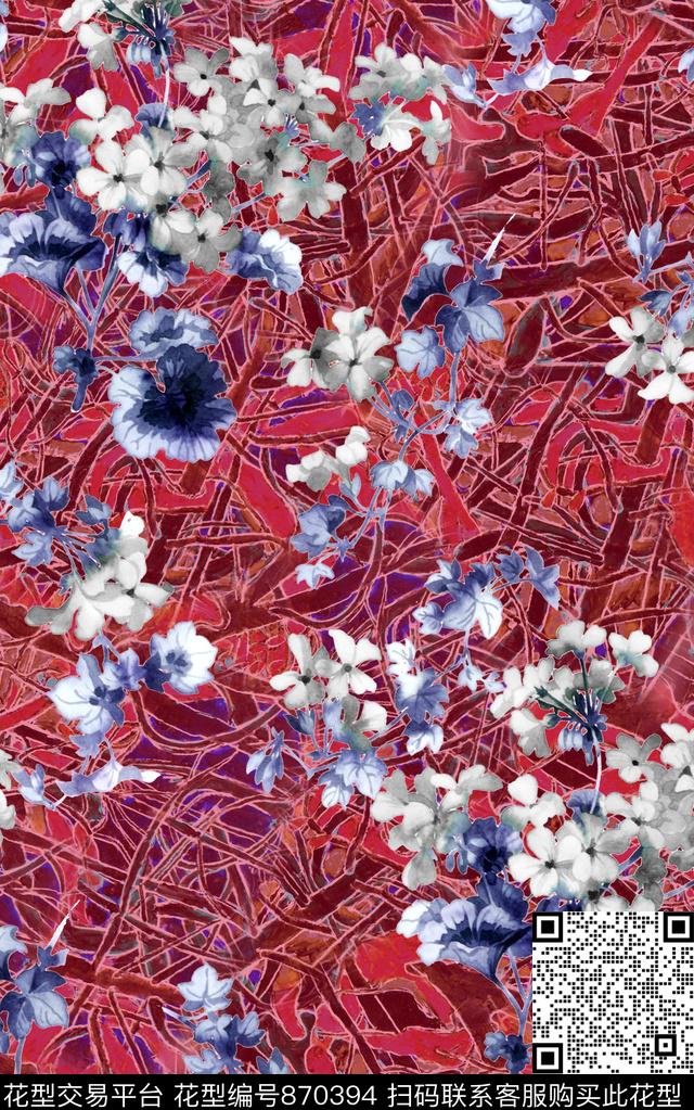 花卉花朵水彩数码印花华亿平台下载（图片编号: 870394） - 瓦栏（Walan）