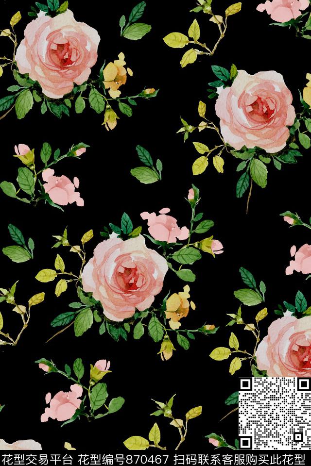 月季大花连衣裙数码印花华亿平台下载（图片编号: 870467） - 瓦栏（Walan）