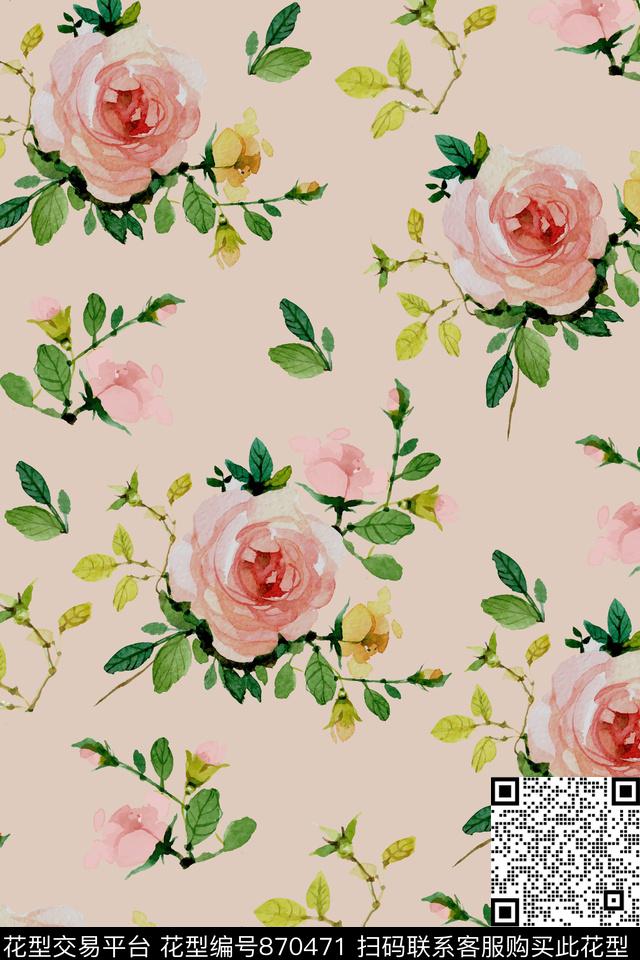 月季大花连衣裙数码印花华亿平台下载（图片编号: 870471） - 瓦栏（Walan）
