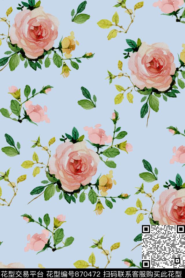 月季大花连衣裙数码印花华亿平台下载（图片编号: 870472） - 瓦栏（Walan）