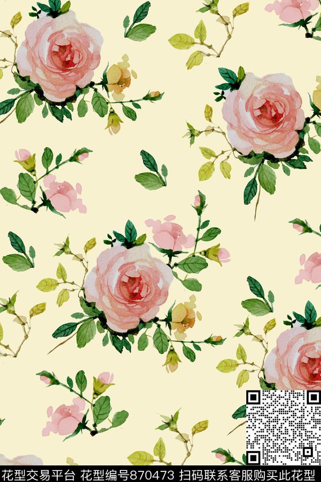 月季大花连衣裙数码印花华亿平台下载（图片编号: 870473） - 瓦栏（Walan）