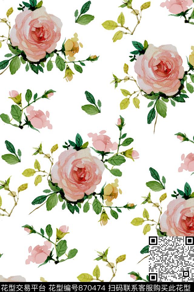 月季大花连衣裙数码印花华亿平台下载（图片编号: 870474） - 瓦栏（Walan）
