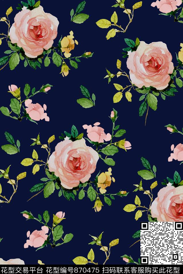 月季大花连衣裙数码印花华亿平台下载（图片编号: 870475） - 瓦栏（Walan）
