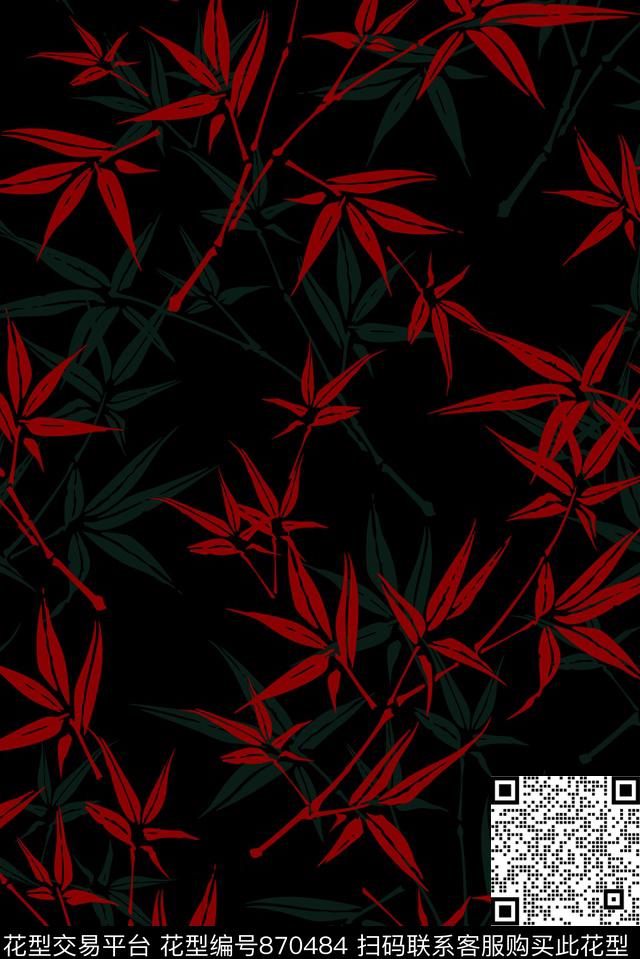 女装清爽底花卉绿植树叶数码印花华亿平台下载（图片编号: 870484） - 瓦栏（Walan）