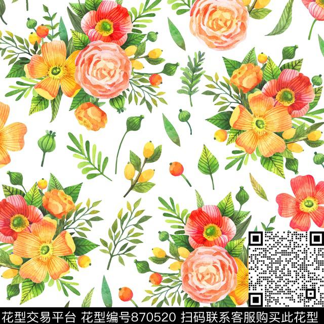 水彩大花连衣裙数码印花华亿平台下载（图片编号: 870520） - 瓦栏（Walan）