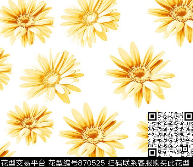 大花花朵雏菊数码印花华亿平台下载（图片编号: 870525） - 瓦栏（Walan）