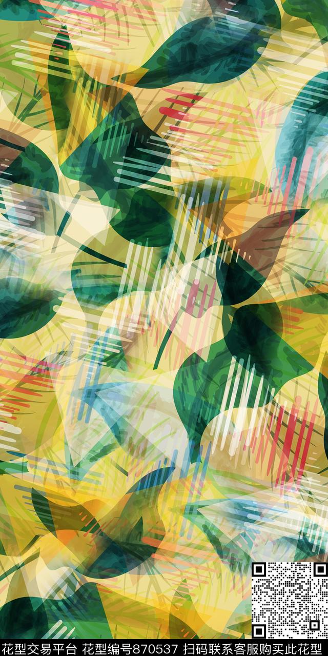 几何数码叶子数码印花华亿平台下载（图片编号: 870537） - 瓦栏（Walan）
