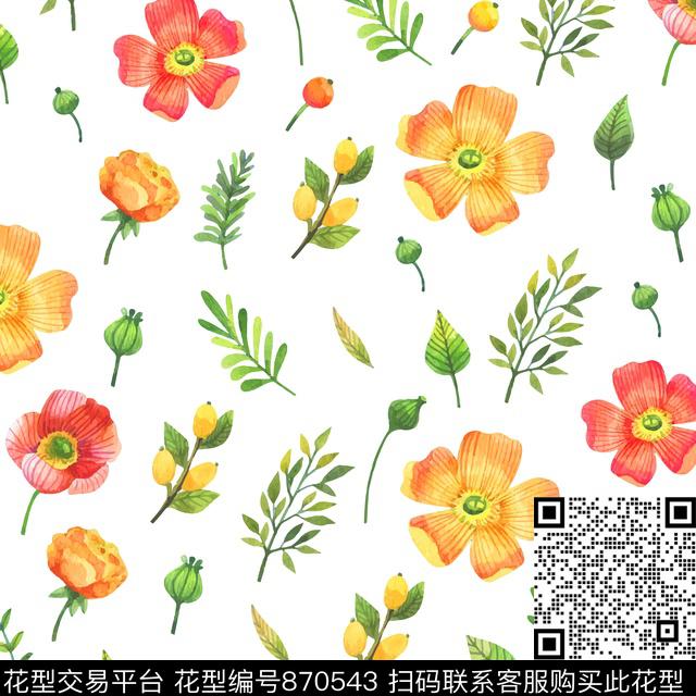 水彩大花连衣裙数码印花华亿平台下载（图片编号: 870543） - 瓦栏（Walan）