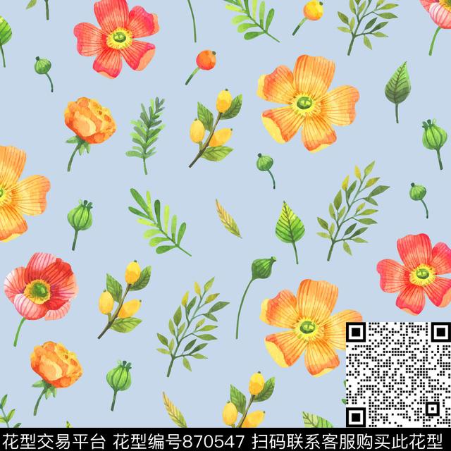 水彩大花连衣裙数码印花华亿平台下载（图片编号: 870547） - 瓦栏（Walan）