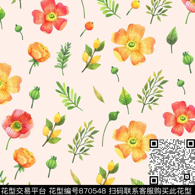 水彩大花连衣裙数码印花华亿平台下载（图片编号: 870548） - 瓦栏（Walan）