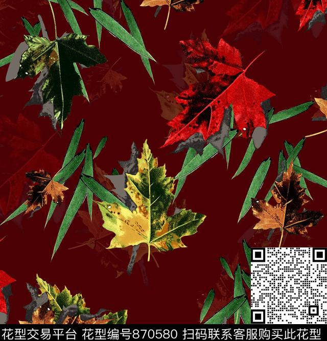 叶子枫叶竹叶数码印花华亿平台下载（图片编号: 870580） - 瓦栏（Walan）