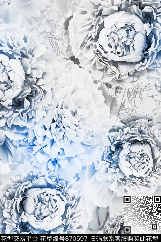 乱花大花花朵数码印花华亿平台下载（图片编号: 870597） - 瓦栏（Walan）