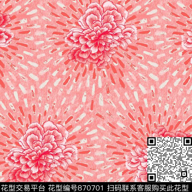 花卉传统华亿平台放射渐变状花朵传统印花华亿平台下载（图片编号: 870701） - 瓦栏（Walan）