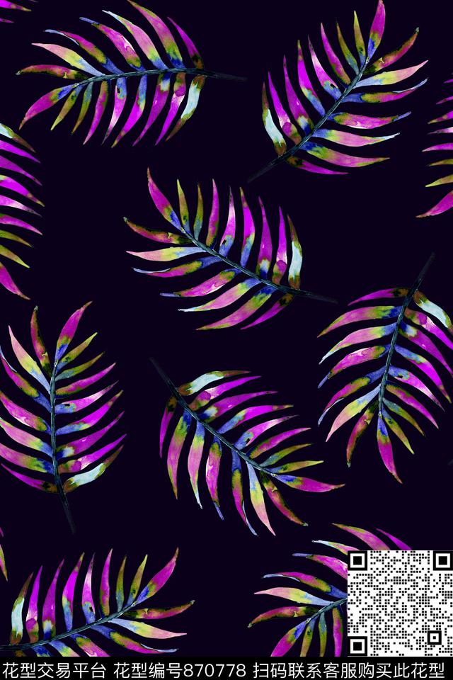热带叶子多彩休闲数码印花华亿平台下载（图片编号: 870778） - 瓦栏（Walan）
