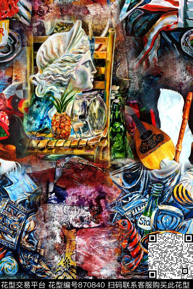 抽象油画肌理数码印花华亿平台下载（图片编号: 870840） - 瓦栏（Walan）