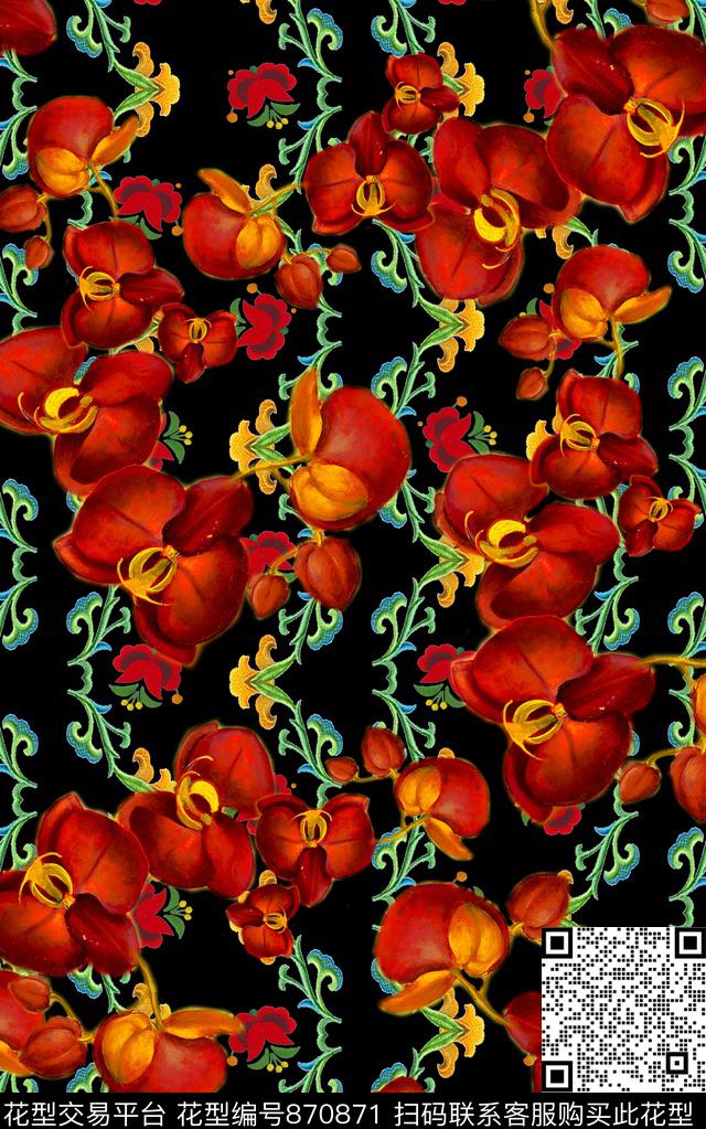 水彩油画风刺绣数码印花华亿平台下载（图片编号: 870871） - 瓦栏（Walan）