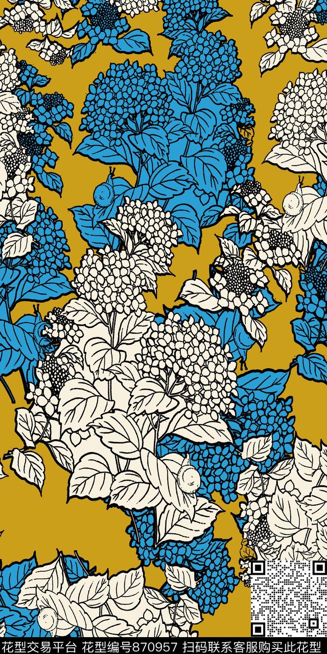 线描简单花数码印花华亿平台下载（图片编号: 870957） - 瓦栏（Walan）
