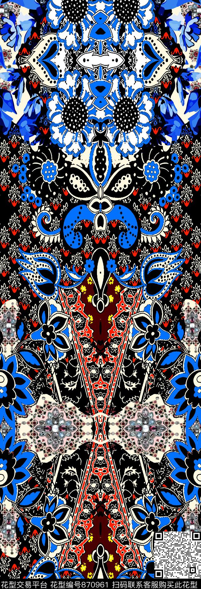 几何宝石花数码印花华亿平台下载（图片编号: 870961） - 瓦栏（Walan）