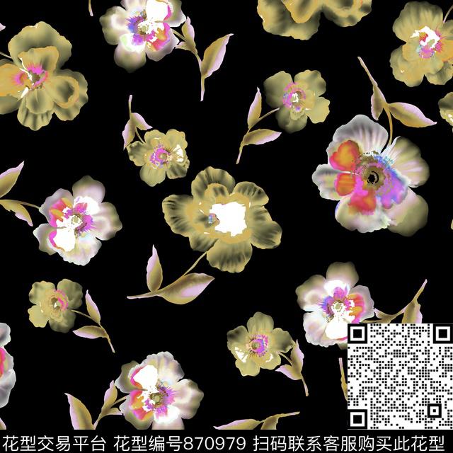 花鸟乱花花朵传统印花华亿平台下载（图片编号: 870979） - 瓦栏（Walan）