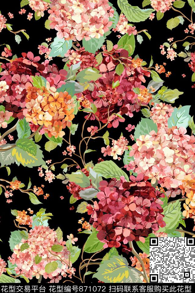 hydrangeaflowersdesign数码印花华亿平台下载（图片编号: 871072） - 瓦栏（Walan）