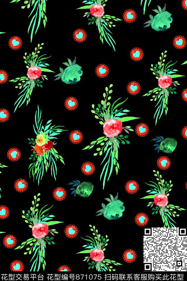 小碎花花卉爱心数码印花华亿平台下载（图片编号: 871075） - 瓦栏（Walan）