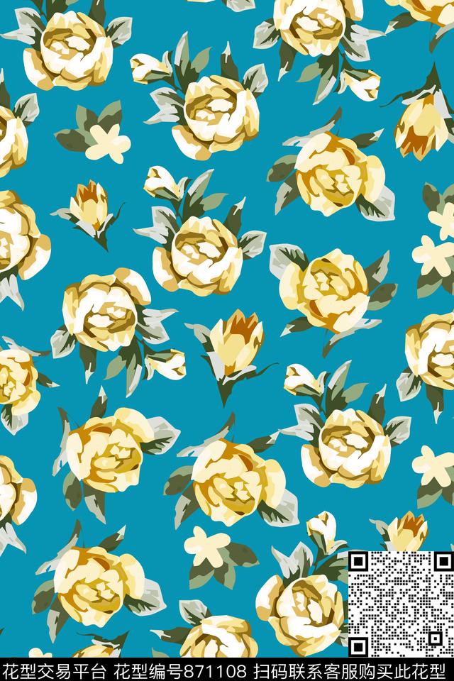 17-秋冬花朵花卉传统印花华亿平台下载（图片编号: 871108） - 瓦栏（Walan）