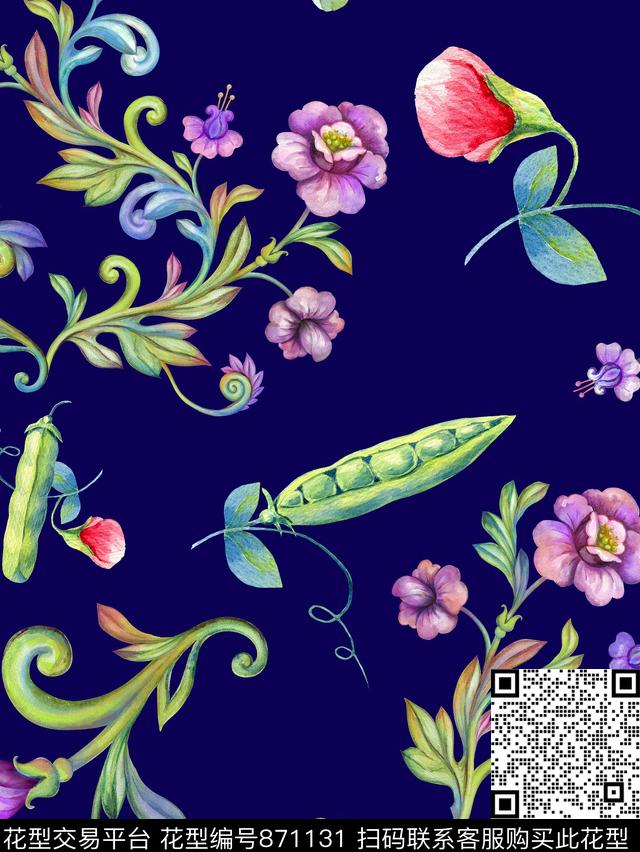 花卉豌豆欧式数码印花华亿平台下载（图片编号: 871131） - 瓦栏（Walan）