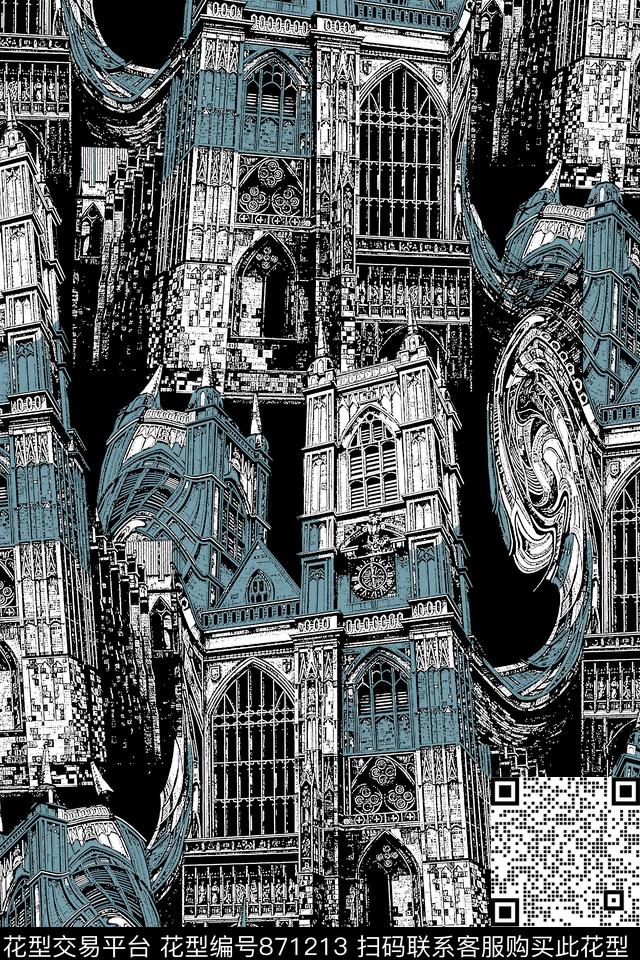 城堡复古建筑男装夹克华亿平台传统印花华亿平台下载（图片编号: 871213） - 瓦栏（Walan）