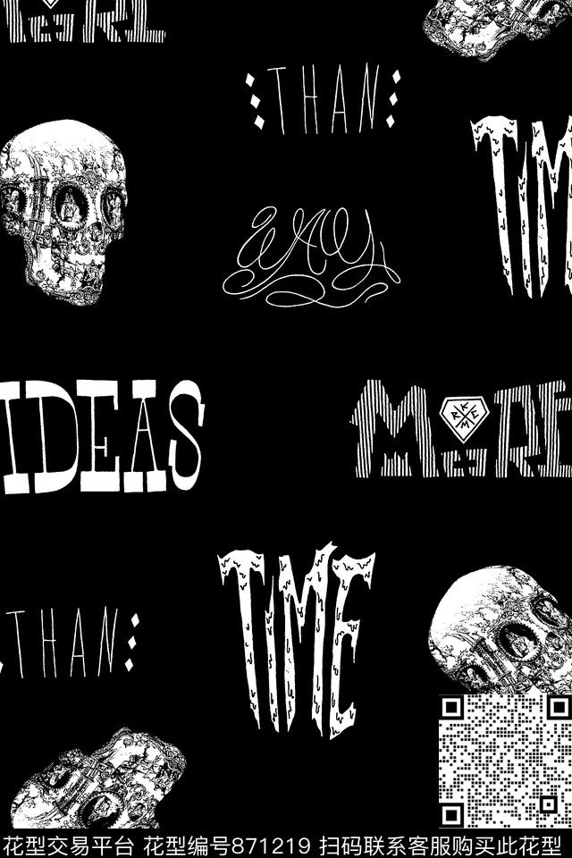 骷髅头复古字母男装T恤华亿平台传统印花华亿平台下载（图片编号: 871219） - 瓦栏（Walan）