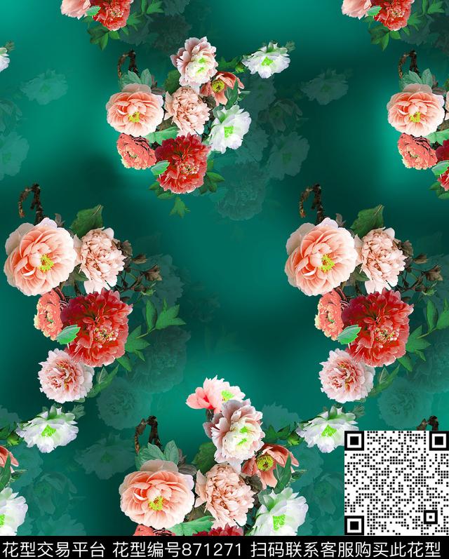花卉富贵牡丹抽象水墨底数码印花华亿平台下载（图片编号: 871271） - 瓦栏（Walan）