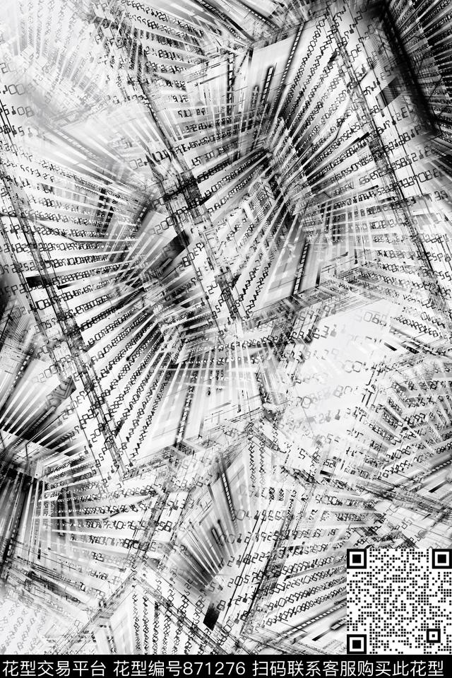 抽象肌理黑白数码印花华亿平台下载（图片编号: 871276） - 瓦栏（Walan）