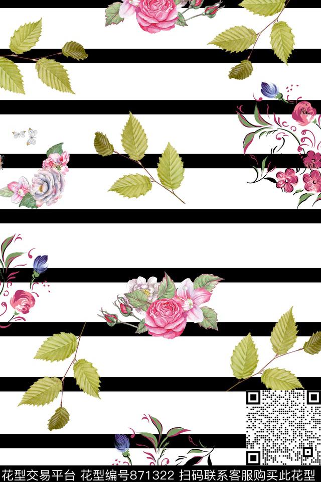 叶子清爽条纹数码印花华亿平台下载（图片编号: 871322） - 瓦栏（Walan）