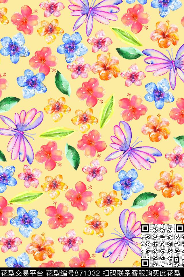 小碎花花朵抽象数码印花华亿平台下载（图片编号: 871332） - 瓦栏（Walan）