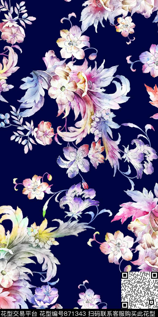 樱花曼陀罗大花数码印花华亿平台下载（图片编号: 871343） - 瓦栏（Walan）