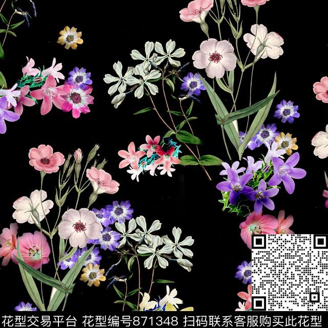 玫瑰兰花大花数码印花华亿平台下载（图片编号: 871348） - 瓦栏（Walan）