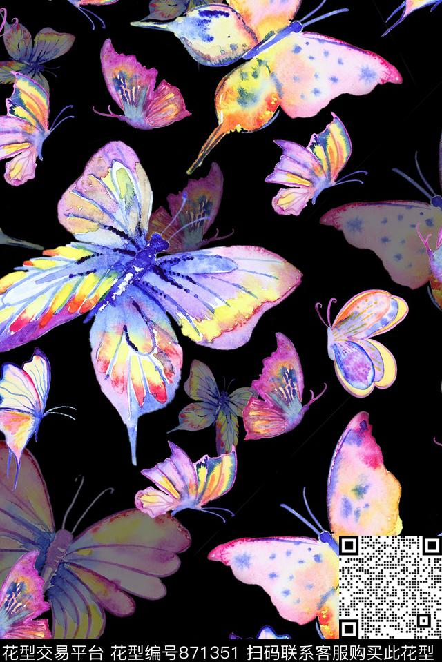 蝴蝶抽象意境数码印花华亿平台下载（图片编号: 871351） - 瓦栏（Walan）
