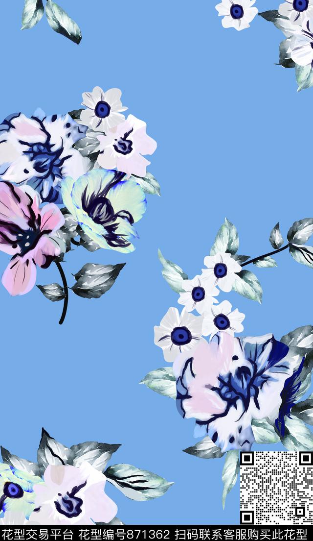 大花小碎花花朵数码印花华亿平台下载（图片编号: 871362） - 瓦栏（Walan）