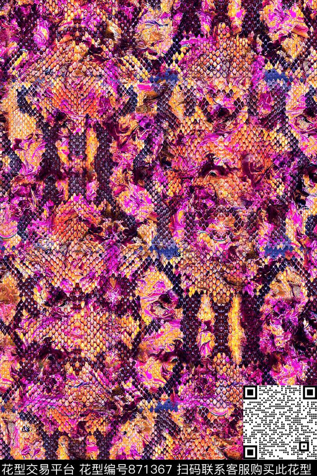 蛇纹动物纹抽象数码印花华亿平台下载（图片编号: 871367） - 瓦栏（Walan）