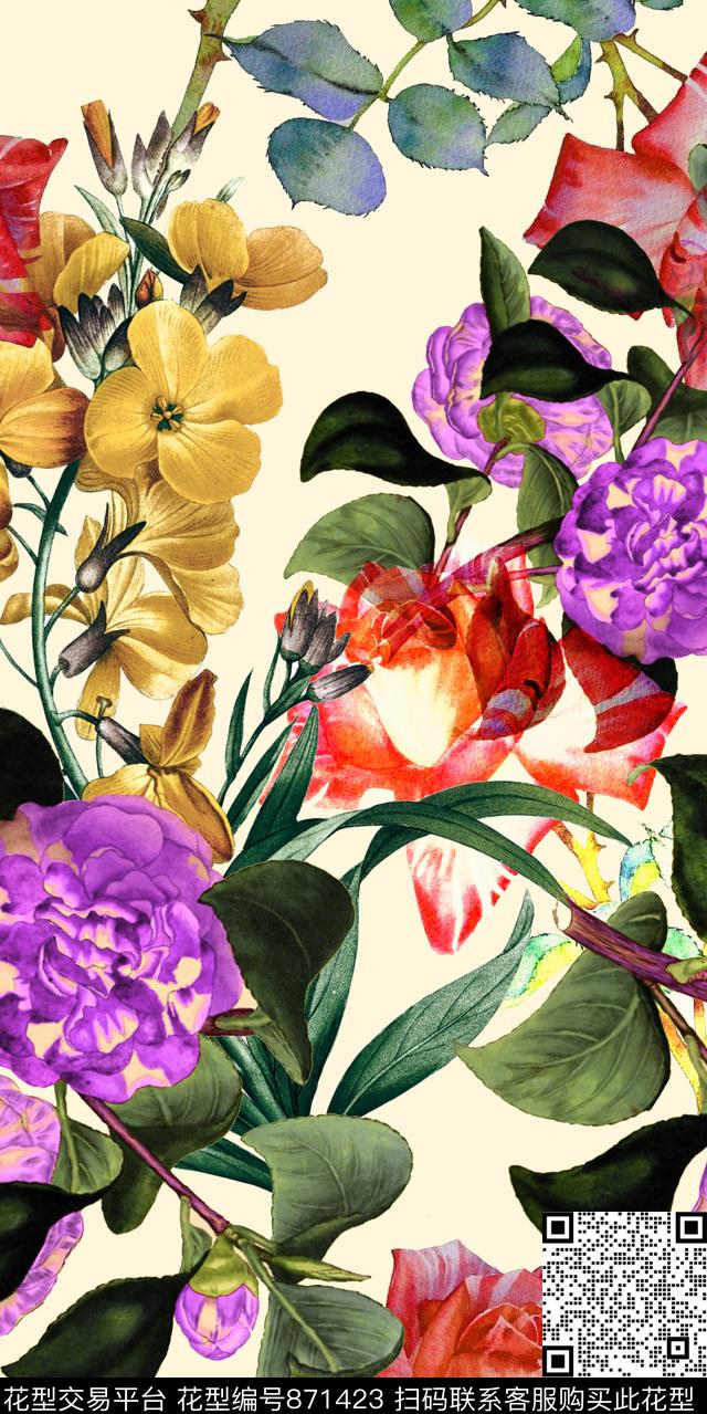 花卉植物花朵数码印花华亿平台下载（图片编号: 871423） - 瓦栏（Walan）
