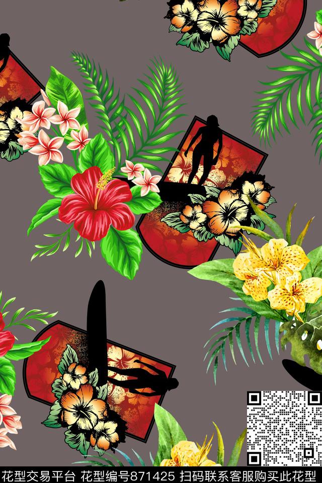 抽象花卉水彩数码印花华亿平台下载（图片编号: 871425） - 瓦栏（Walan）